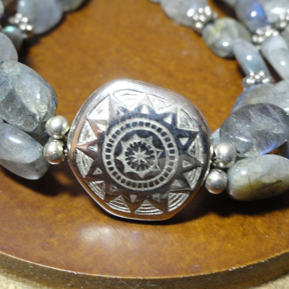 Labradorite 3 strand bracelet W/925  Southwestern sun desigh Charm~Bali … - Picture 2 of 6